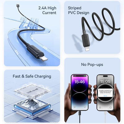 USAMS καλώδιο Lightning σε USB US-SJ689, 2.4A, 480Mbps, 1m, μαύρο