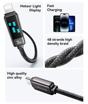 USAMS καλώδιο Lightning σε USB-C SJ743, 30W, 480Mbps, 1.2m, λευκό