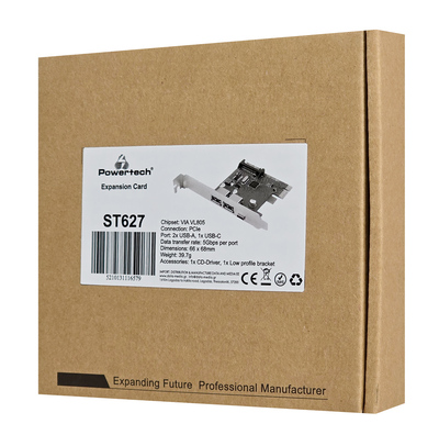 ST627-1 POWERTECH κάρτα επέκτασης PCIe σε 2x USB & 1x USB-C ST627, 5Gbps, 66x68mm