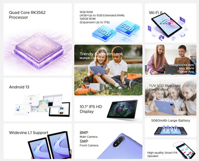 DOOGEE tablet U10, 10.1", 4/128GB, Android 13, 5060mAh, γκρι