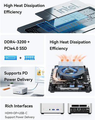 MINISFORUM mini PC UN1245, Intel i5-12450H, 16/512GB SSD, Windows 11 Pro