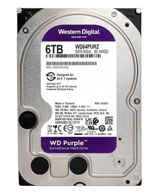 WD σκληρός δίσκος 3.5" Purple Surveillance 6TB, 256MB, 5400RPM, SATA III