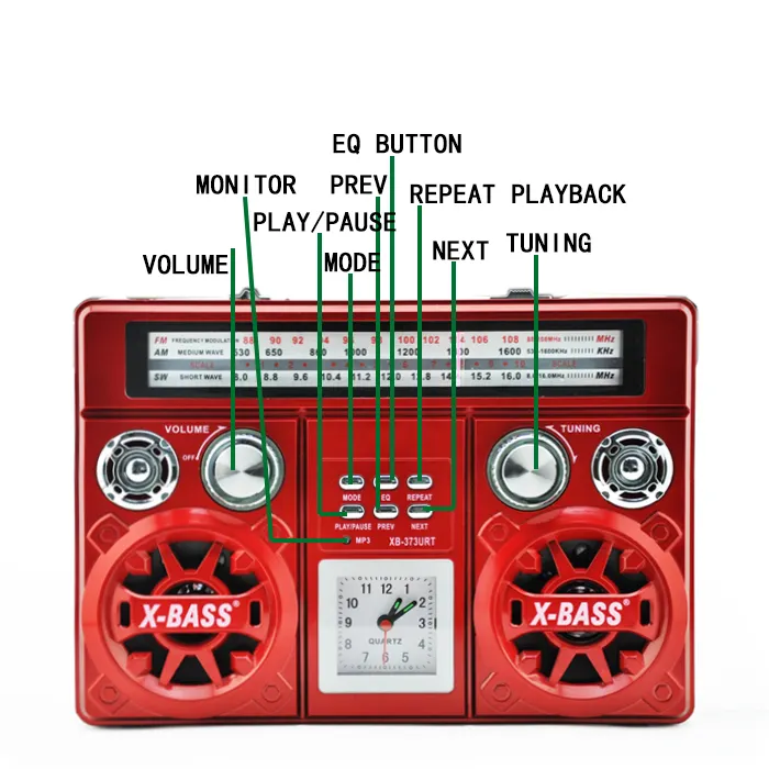 Επαναφορτιζόμενο ραδιόφωνο - XB373BT - Waxiba - 003736 - Red