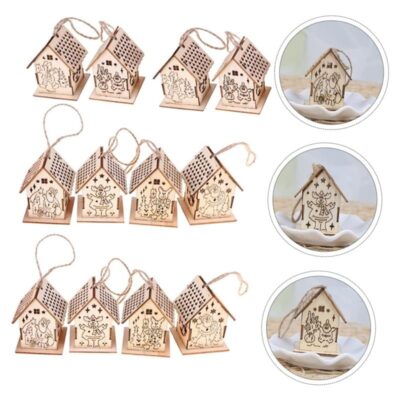 067107-4 Χριστουγεννιάτικο Ξύλινο Κρεμαστό Σπιτάκι Φωτιζόμενο LED - Christmas LED house