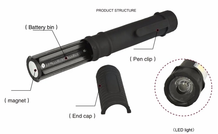 Φακός μπαταρίας LED Mini - Ράβδος - 909A - 219095 - Black