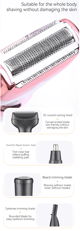 Ξυριστική μηχανή προσώπου-σώματος - 4 in 1 - KM-7114 - Kemei - White/Light pink