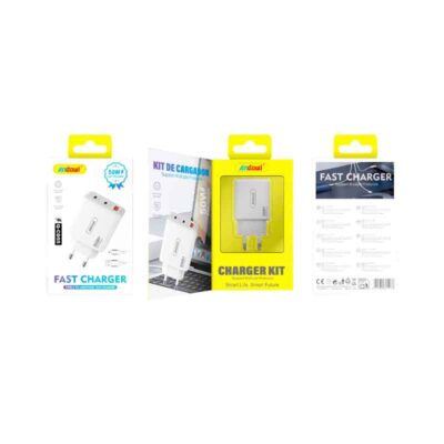 615136 Andowl Γρήγορος φορτιστής κινητού με καλώδιο QC 3.0 PD 65W με Διπλή Έξοδο USB-C & USB-A Q-CD55 -Mobile charger Q-CD55