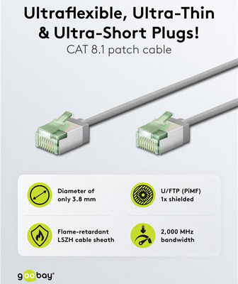 GOOBAY καλώδιο δικτύου 74348, CAT 8.1 U/FTP, ultra slim, copper, 40Gbps, 3m, γκρι