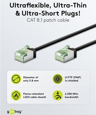 GOOBAY καλώδιο δικτύου 74354, CAT 8.1 U/FTP, ultra slim, copper, 40Gbps, 2m, μαύρο
