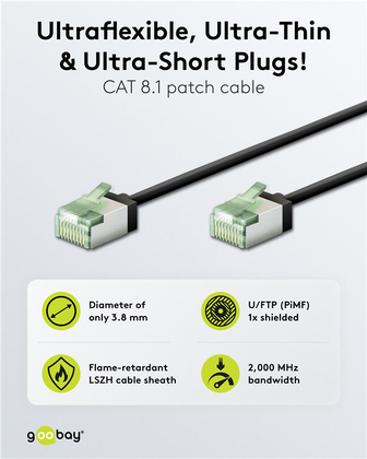GOOBAY καλώδιο δικτύου 74355, CAT 8.1 U/FTP, ultra slim, copper, 40Gbps, 3m, μαύρο