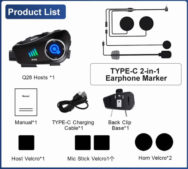 Ασύρματο καταγραφικό & ενδοεπικοινωνία κράνους μοτοσυκλέτας - Helmet Headset - Q28 - 811702