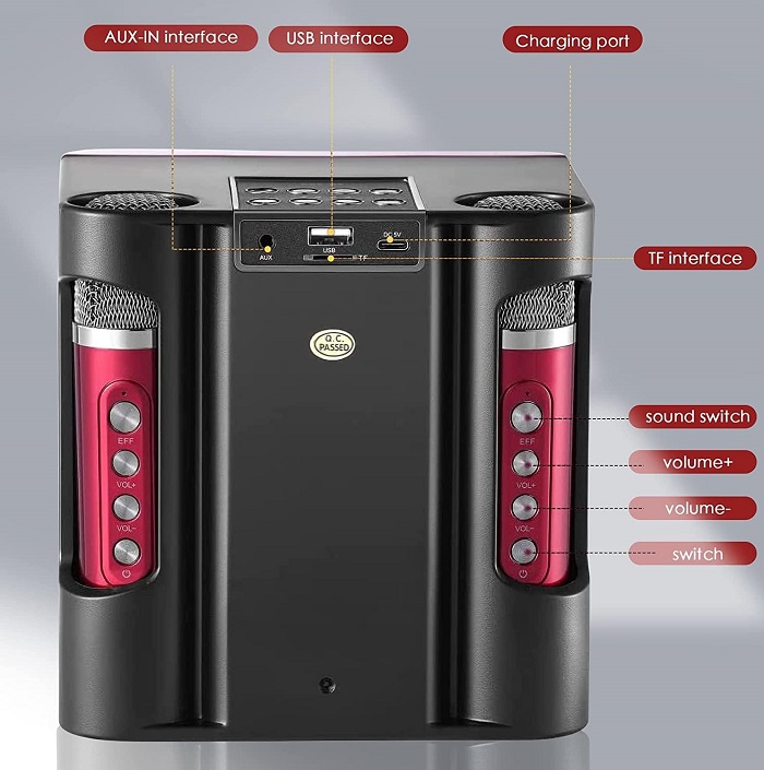 Ασύρματο ηχείο Bluetooth με 2 μικρόφωνα Karaoke - YS-207 - 887196 - Red