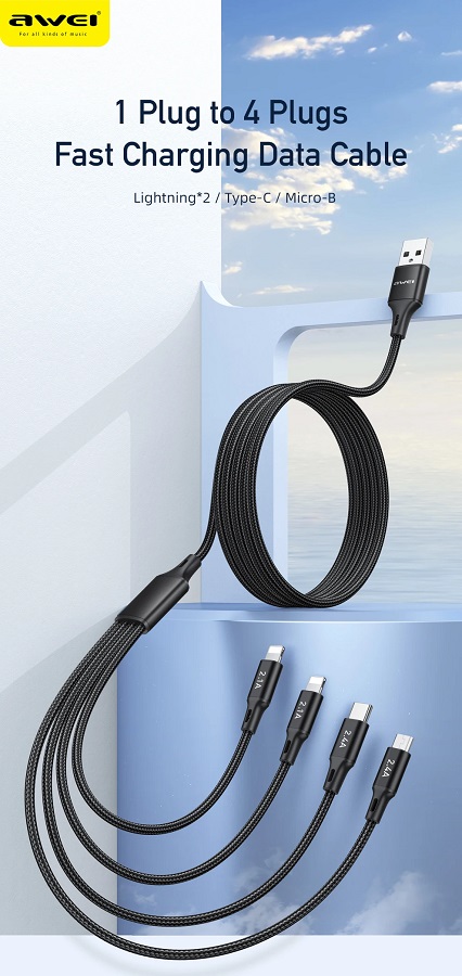 Καλώδιο φόρτισης & data 4in1 - Fast Charge - CL-129 - 1.5m - AWEI - 887721