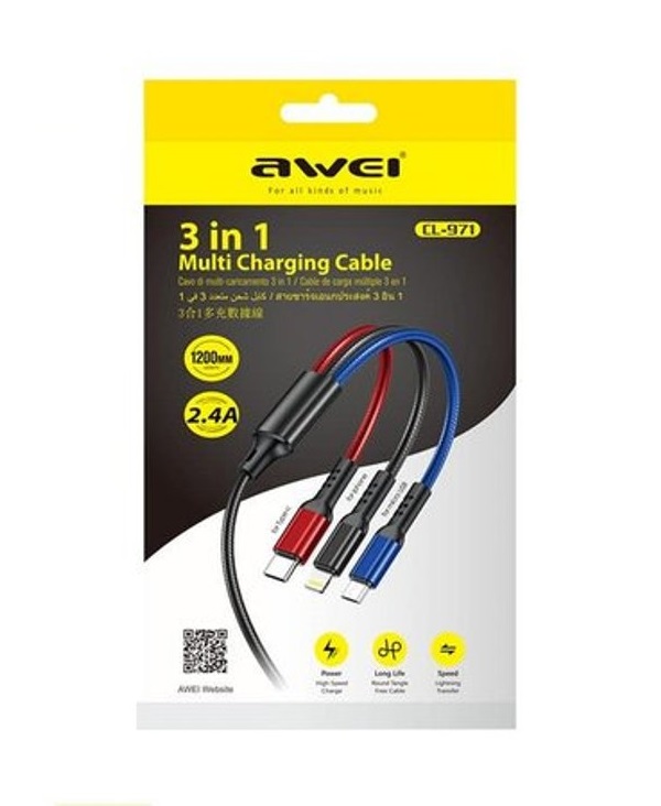 Καλώδιο φόρτισης & data 3in1 - Fast Charge - CL-971 - 1.2m - AWEI - 022170