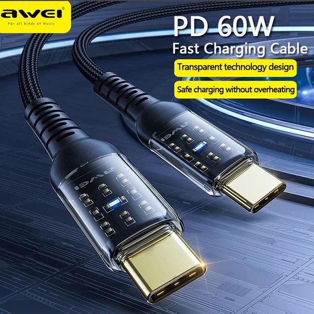 Καλώδιο φόρτισης & data - Type-C σε Type-C - Fast Charge - CL-138T - 60W - AWEI - 887875
