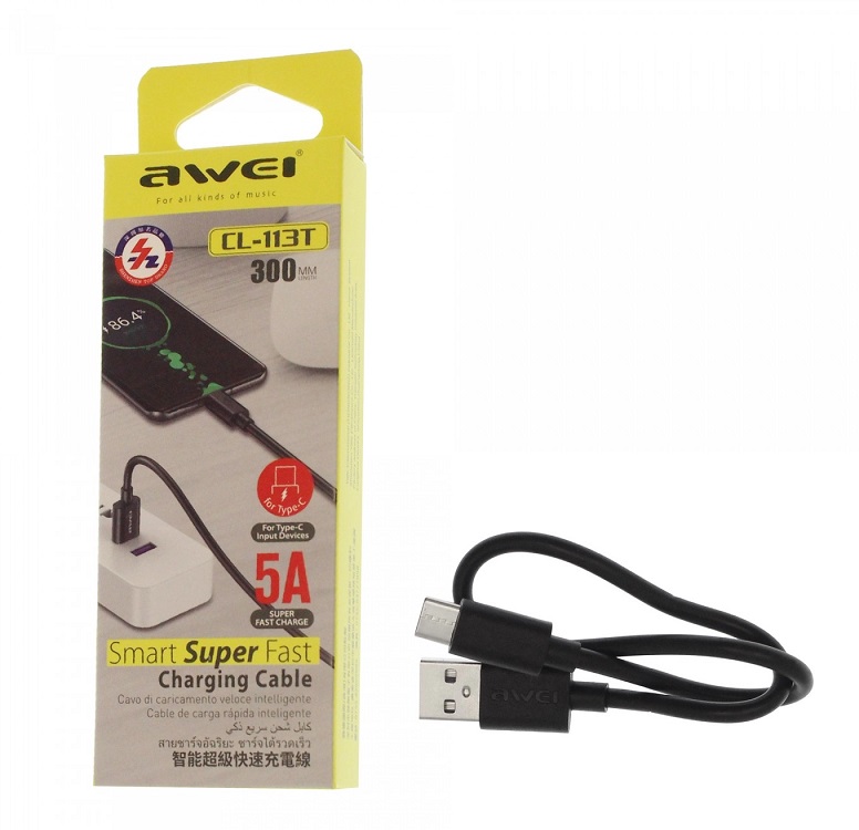Καλώδιο φόρτισης & data - Type-C - CL-113T - Fast Charge - 5A - AWEI - 000956