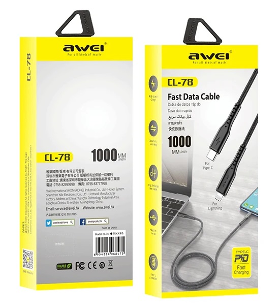 Καλώδιο φόρτισης & data - Type-C σε Lightning - CL-78 - 18W - AWEI - 888001