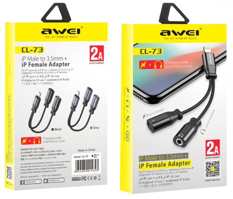 Αντάπτορας Lightning male σε Jack 3.5mm/Lightning female - CL-73 - AWEI - 888148