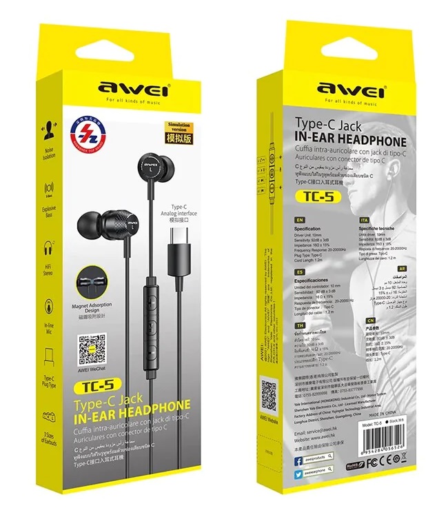 Ενσύρματα ακουστικά - TC-5 - Type-C - AWEI - 889114