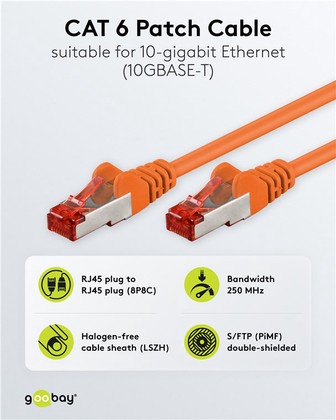 GOOBAY καλώδιο δικτύου 92457, CAT 6 S/FTP, copper, 250MHz, 0.15m, πορτοκαλί