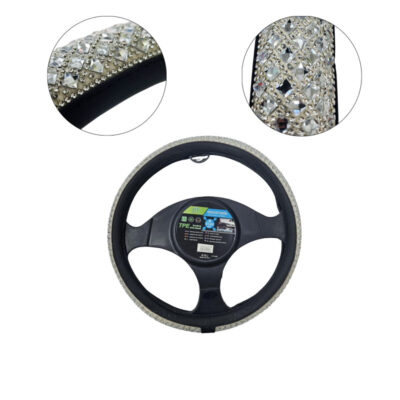 968927-34 Universal Κάλυμμα Τιμονιού με Στρας 37,5–39,5cm - Steering Wheel Cover with Silver Rhinestones