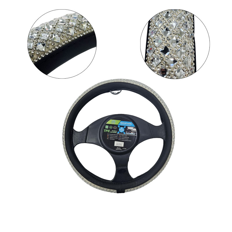 Universal Κάλυμμα Τιμονιού με Στρας 37,5–39,5cm - Steering Wheel Cover with Silver Rhinestones