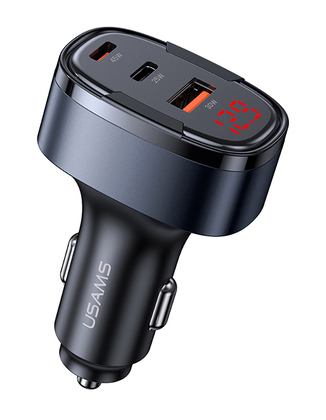 USAMS φορτιστής αυτοκινήτου US-CC257, USB/USB-C/Lightning, 100W, γκρι