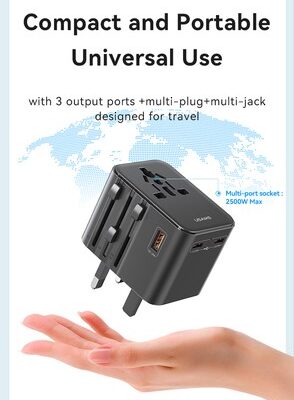 USAMS φορτιστής/αντάπτορας πρίζας CC309, USB & 2x USB-C, universal, 25W, μαύρος