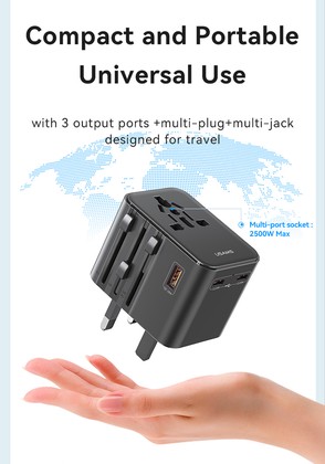 USAMS φορτιστής/αντάπτορας πρίζας CC309, USB & 2x USB-C, universal, 25W, μαύρος