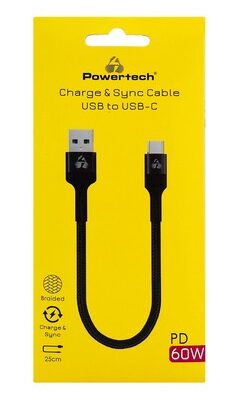 POWERTECH καλώδιο USB-C σε USB PTR-0166, 60W, 480Mbps, 25cm, μαύρο
