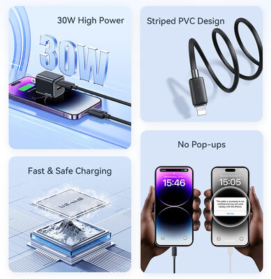 USAMS καλώδιο Lightning σε USB-C US-SJ692, 30W, 480Mbps, 1m, μαύρο