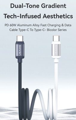 USAMS καλώδιο USB-C SJ756, 60W, 480Mbps, 1.2m, μαύρο/λευκό