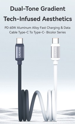 USAMS καλώδιο USB-C SJ756, 60W, 480Mbps, 1.2m, μαύρο/λευκό