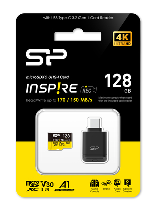 SILICON POWER κάρτα μνήμης microSDXC Inspire με card reader, 128GB, UHS-I U3 A1 V30