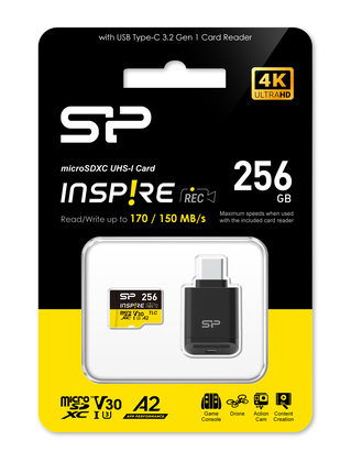 SILICON POWER κάρτα μνήμης microSDXC Inspire με card reader, 256GB, UHS-I U3 A1 V30