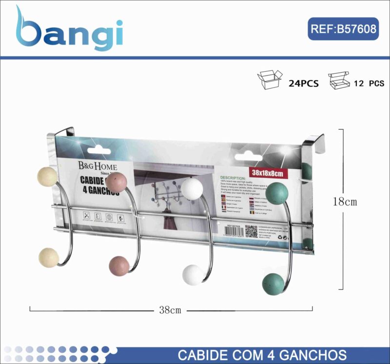 Μεταλλική κρεμάστρα πόρτας 4 θέσεων - 57608