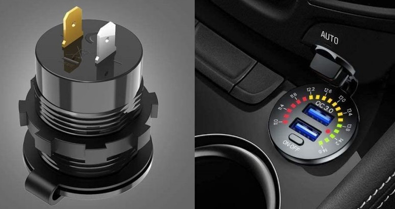 Σταθερή θύρα φόρτισης USB οχημάτων με βολτόμετρο - Quick Charger - 1540405/06 - 507935