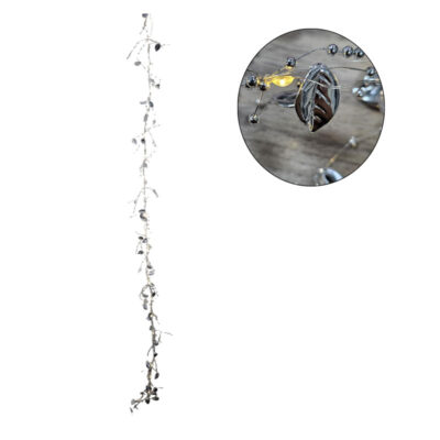 0280007 Χριστουγεννιάτικη Φωτιζόμενη Ασημένια Γιρλάντα με Φύλλα και Πέρλες 120cm - Christmas Lighted Garland with Leaves and Pearls