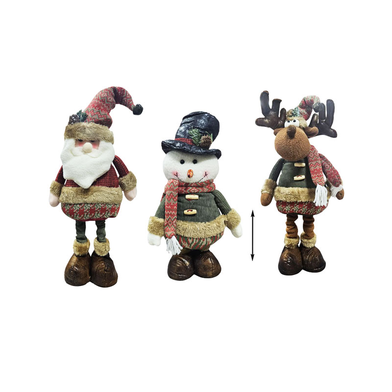 0281001-5-1 Χριστουγεννιάτικες Λούτρινες Φιγούρες Άγιος Βασίλης, Χιονάνθρωπος και Τάρανδος με Πόδια που Ρυθμίζονται 43–51cm - Christmas Plush Figures Santa Claus, Snowman and Reindeer with Adjustable Legs