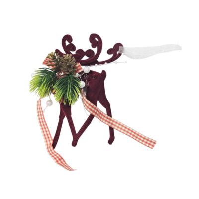 036097 Διακοσμητικό Τάρανδος Βελούδινος με Κουκουνάρι και Κορδέλα 13cm - Velvet Reindeer Ornament with Pinecone and Ribbon