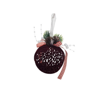 036099 Χριστουγεννιάτικη Μπάλα Διακοσμητική Βελούδινη με Κουκουνάρι και Κορδέλα 7cm - Velvet Christmas Ornament Ball with Pinecone and Ribbon