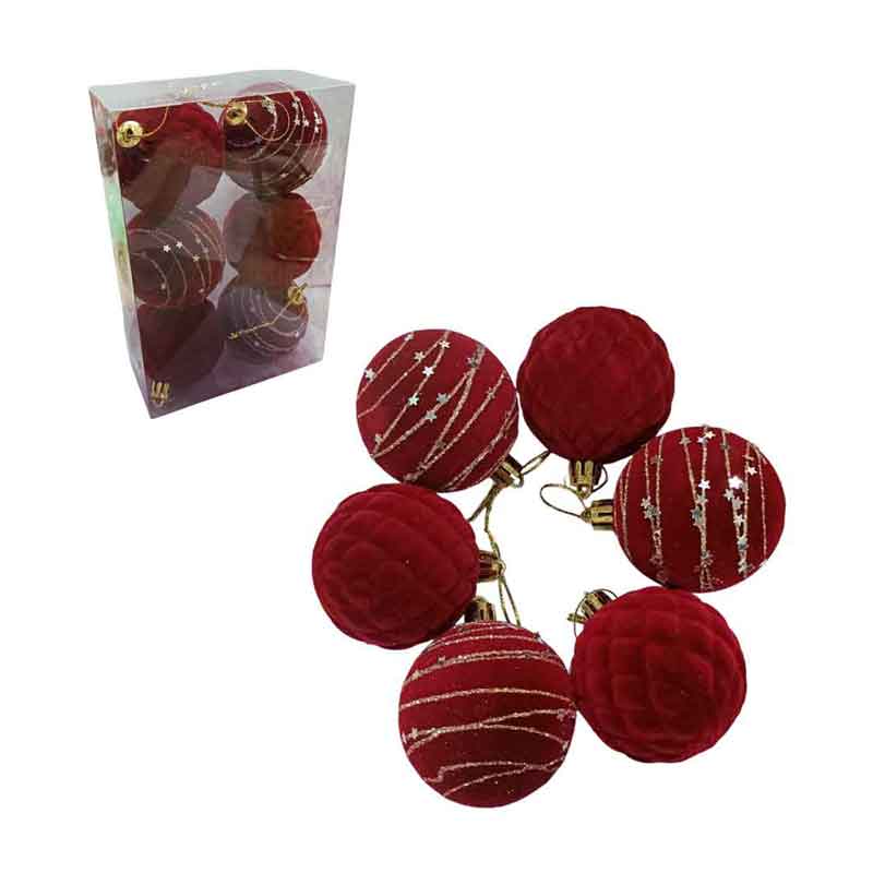 036101 Χριστουγεννιάτικες Μπάλες Κόκκινες Βελούδινες 6τμχ 5.5cm – Red Velvet Christmas Balls