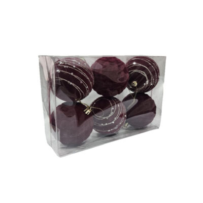 036102 Σετ Χριστουγεννιάτικες Μπάλες Μπορντό με Σχέδιο 6 τεμάχια - Set of Christmas Balls