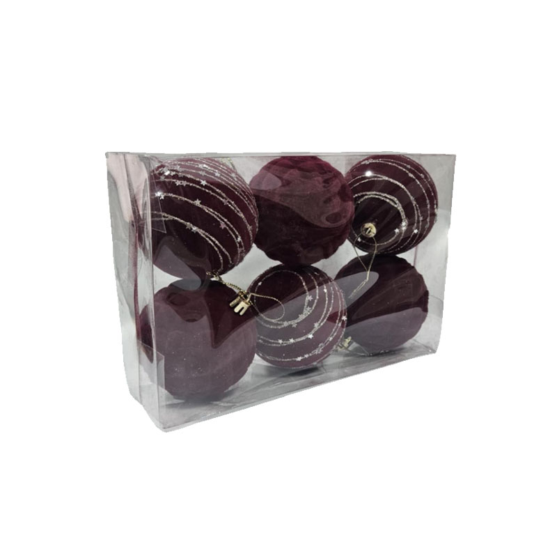 036102 Σετ Χριστουγεννιάτικες Μπάλες Μπορντό με Σχέδιο 6 τεμάχια - Set of Christmas Balls