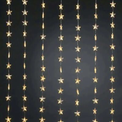 041068 Χριστουγεννιάτικα Λαμπάκια Κουρτίνα Με Αστεράκια LED Θερμό Χρώμα με Διαφανές Καλώδιο 3m x 1m 80Led- Christmas lights