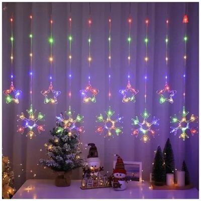 041071-3-1 Χριστουγεννιάτικα Φωτάκια Κουρτίνα Χιονονιφάδες & Αστεράκια Πολύχρωμα 3M 120Led- Christmas decoration lights RGB