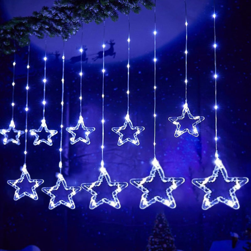 041076 Χριστουγεννιάτικα Φωτάκια Κουρτίνα Αστεράκια Ψυχρό Χρώμα 10L 3M - Christmas decoration lights Cold light