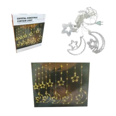 041078-1 Κουρτίνα Φωτάκια Χριστουγέννων με Αστέρια και Φεγγάρια Θερμό Χρώμα 10L 3M– Crystal Christmas Curtain Light with Stars & Moons