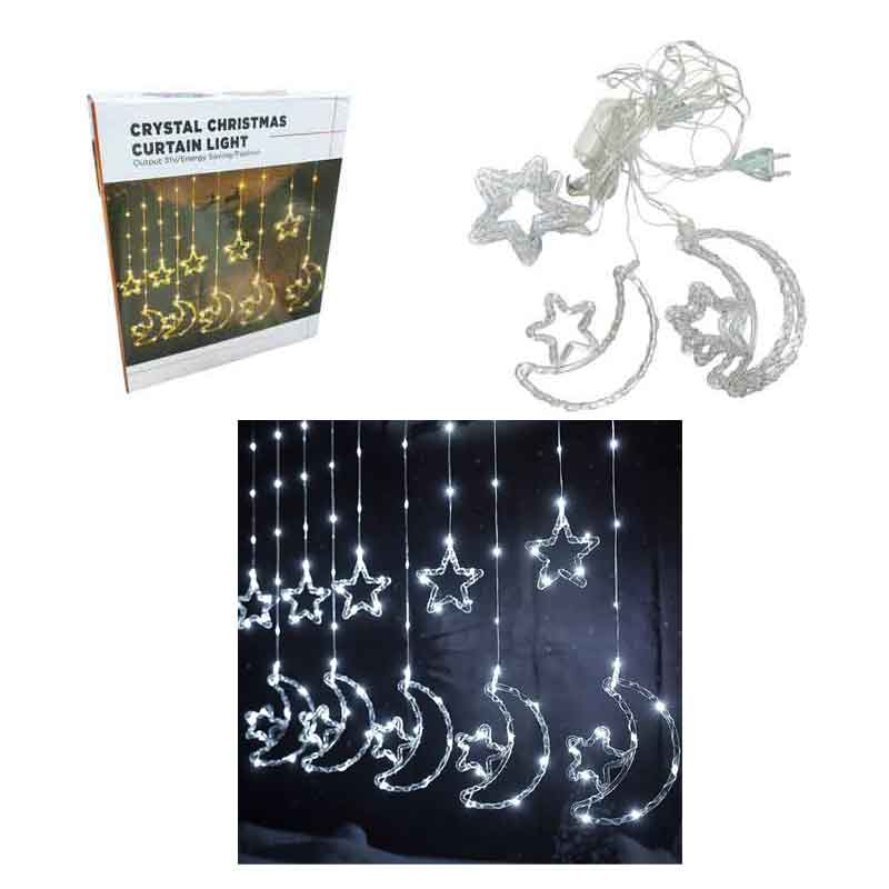 041079-2 Κουρτίνα Φωτάκια Χριστουγέννων με Αστέρια και Φεγγάρια Ψυχρό Χρώμα 10L 3M– Crystal Christmas Curtain Light with Stars & Moons White light
