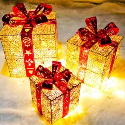 045012 Χριστουγεννιάτικα Φωτιζόμενα Κουτιά Δώρων 3τμχ - Christmas LED Gift Boxes